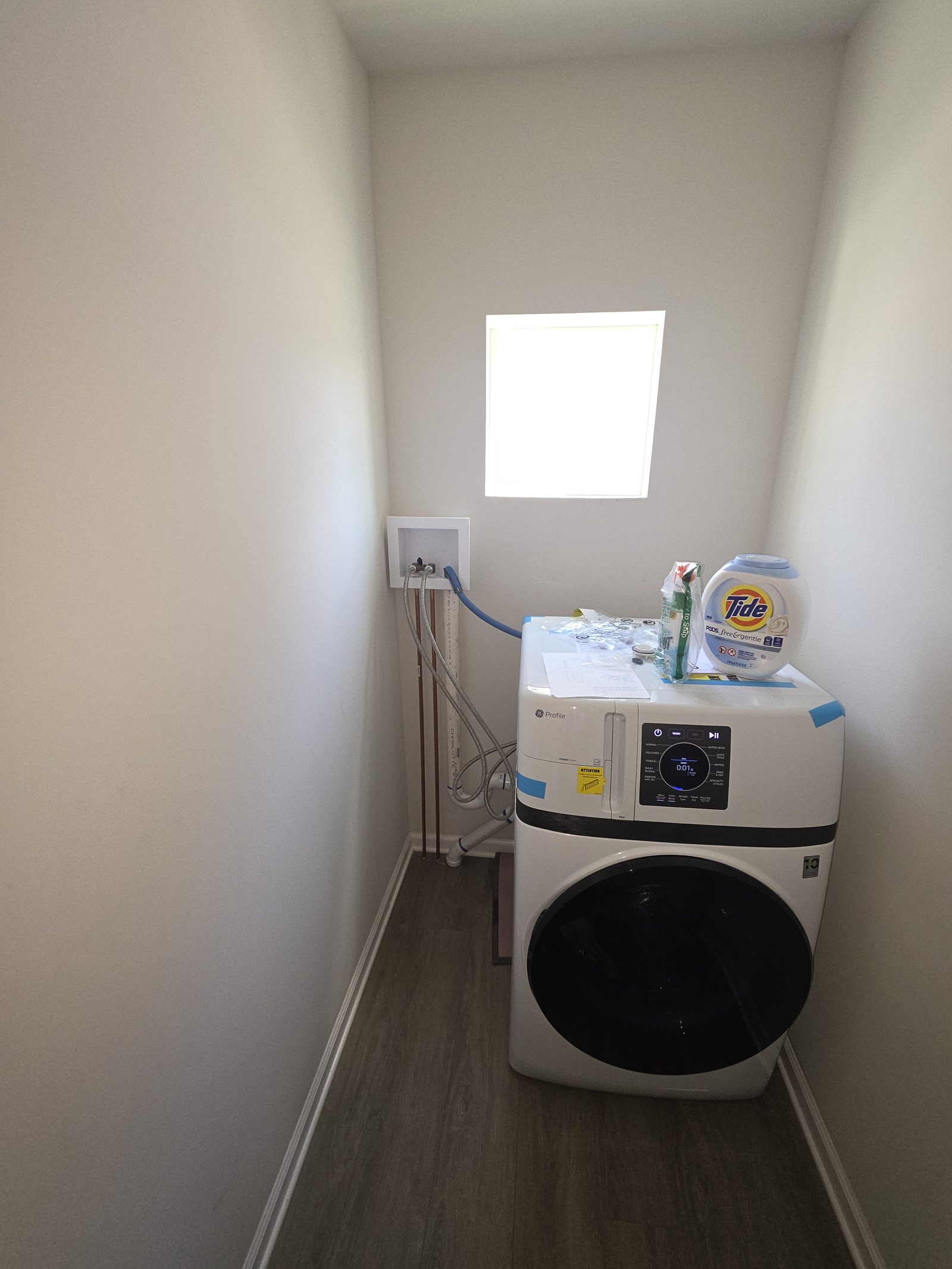 Laundry appliance install with plumbing connections